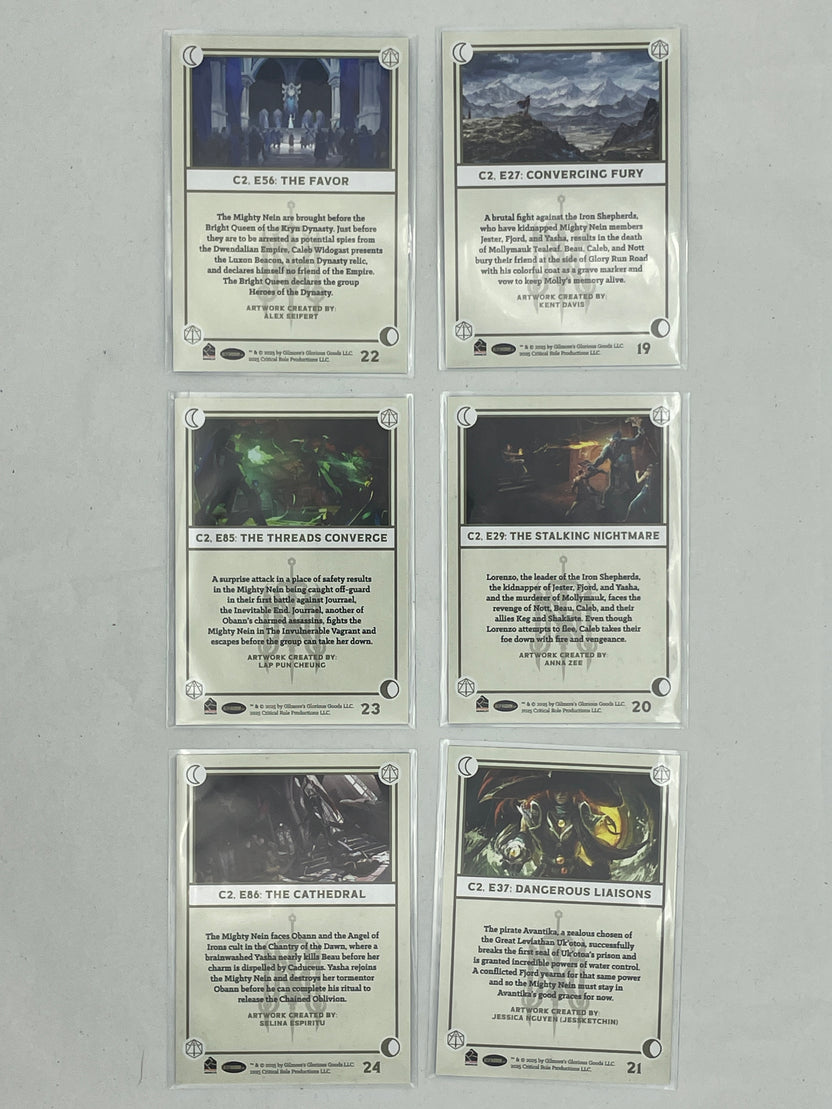Collectible Critical Role 10th Anniversary Trading Cards full base-card set featuring beautiful artwork representing characters and moments from the series perfect for tabletop RPG fans and card collectors
