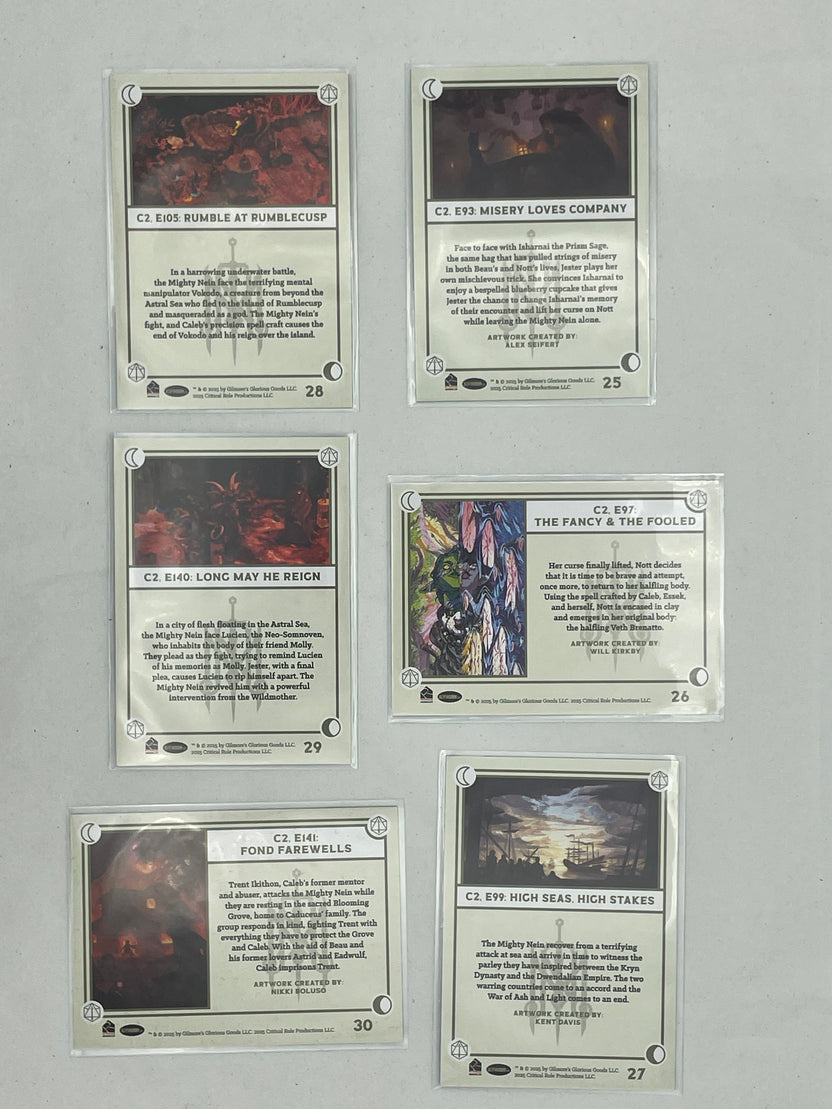 Collectible Critical Role 10th Anniversary Trading Cards full base-card set featuring beautiful artwork representing characters and moments from the series perfect for tabletop RPG fans and card collectors