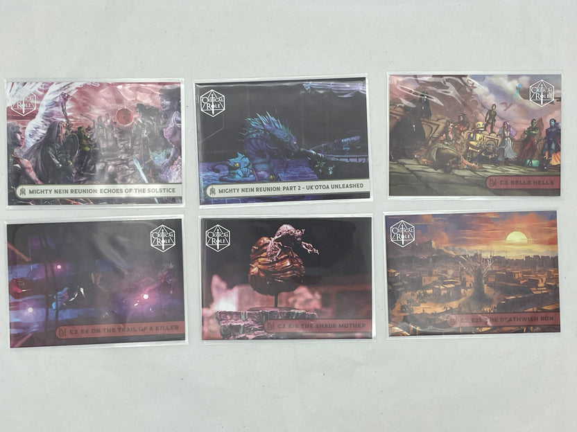 Collectible Critical Role 10th Anniversary Trading Cards full base-card set featuring beautiful artwork representing characters and moments from the series perfect for tabletop RPG fans and card collectors