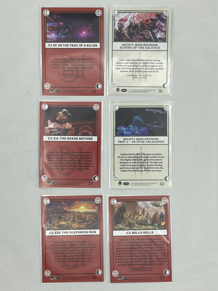 Collectible Critical Role 10th Anniversary Trading Cards full base-card set featuring beautiful artwork representing characters and moments from the series perfect for tabletop RPG fans and card collectors