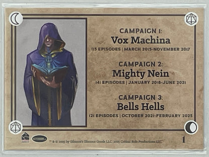 Collectible Critical Role 10th Anniversary Trading Cards full base-card set featuring beautiful artwork representing characters and moments from the series perfect for tabletop RPG fans and card collectors