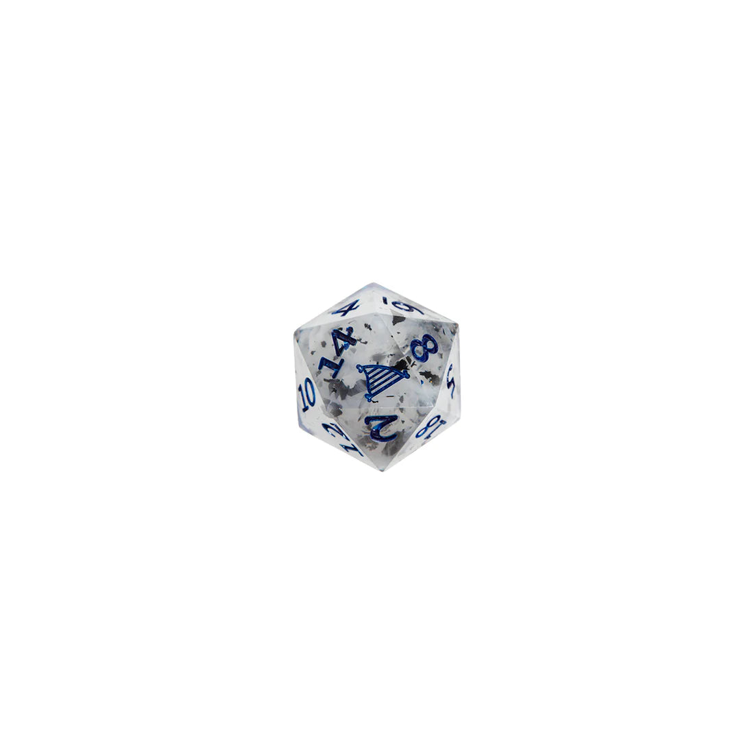 Critical Role Yasha Nydoorin Champion Dice Set inspired by the Mighty Nein barbarian warrior Sharp-edged resin polyhedral dice with gray swirls and dark blue numbering
