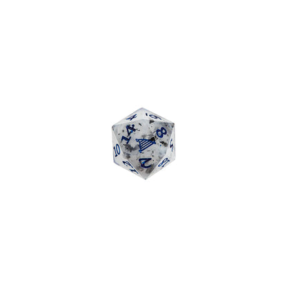 Critical Role Yasha Nydoorin Champion Dice Set inspired by the Mighty Nein barbarian warrior Sharp-edged resin polyhedral dice with gray swirls and dark blue numbering