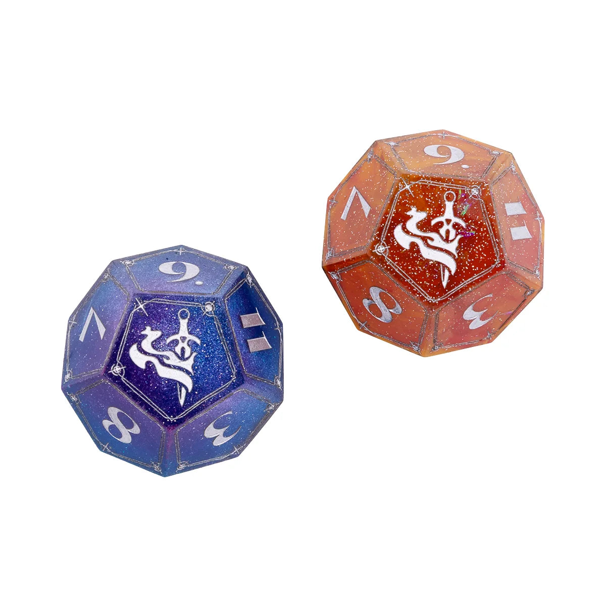 Blue and orange Daggerheart oversized Hope and Fear d12 dice