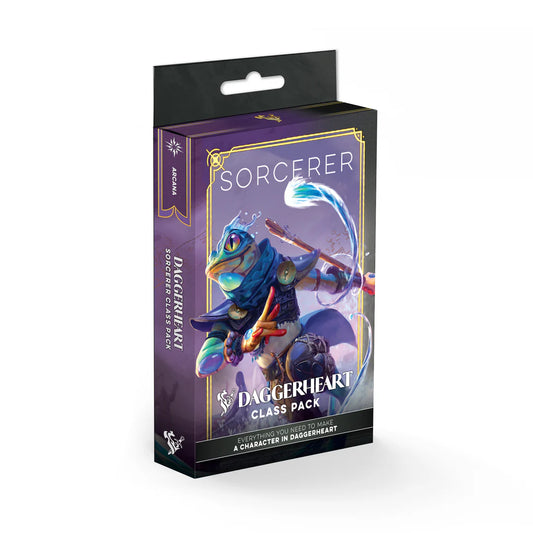 Daggerheart Sorcerer Class Pack character card deck from Darrington Press featuring domain cards, subclass options, and streamlined tabletop RPG character creation for fantasy roleplaying games