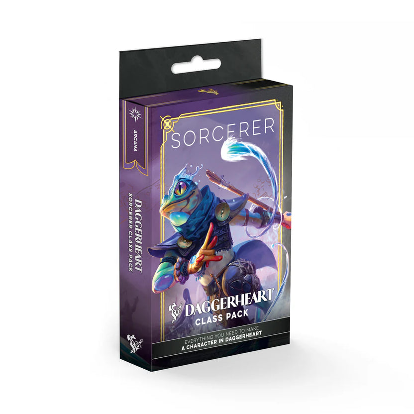 Daggerheart Sorcerer Class Pack character card deck from Darrington Press featuring domain cards, subclass options, and streamlined tabletop RPG character creation for fantasy roleplaying games
