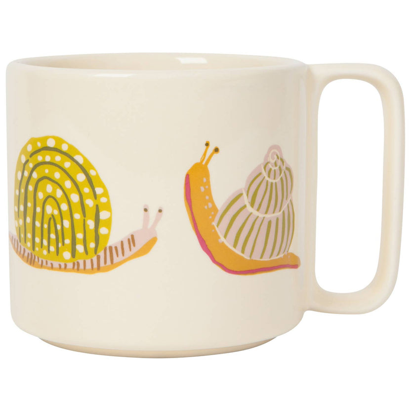 gardenland mug, snail mug, illustrated stoneware mug, Danica Studio mug, midi mug, 11 oz mug, garden themed mug, everyday coffee mug, tea mug, giftable kitchenware