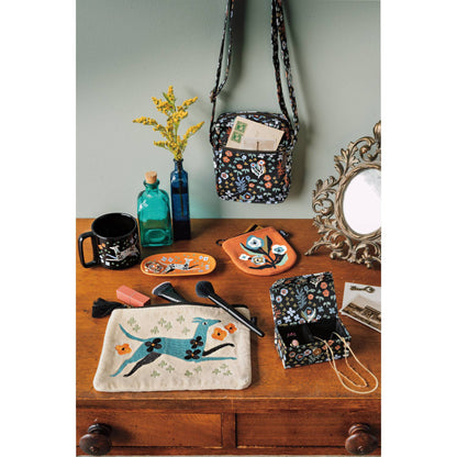 dogwood trinket tray, stoneware catchall tray, Danica Studio tray, dog themed decor, jewelry tray, entryway tray, giftable home decor, illustrated ceramic tray