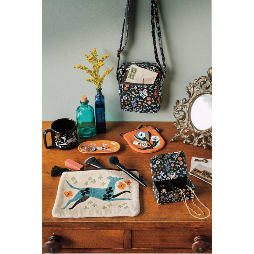dogwood trinket tray, stoneware catchall tray, Danica Studio tray, dog themed decor, jewelry tray, entryway tray, giftable home decor, illustrated ceramic tray