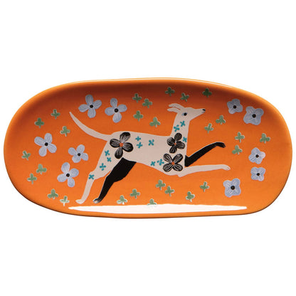 dogwood trinket tray, stoneware catchall tray, Danica Studio tray, dog themed decor, jewelry tray, entryway tray, giftable home decor, illustrated ceramic tray
