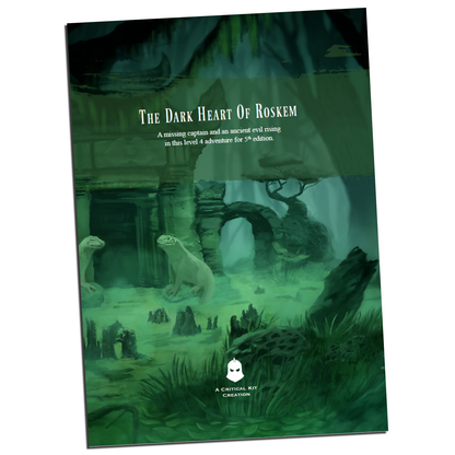 5E one-shot adventure, DnD level 4 module, The Dark Heart of Roskem, dark fantasy swamp mystery, Dungeons and Dragons short campaign, indie RPG adventure Tim Roberts, 3 to 6 hour DnD one-shot, Roskem Swamp encounter, missing guard DnD plot hook, 5th edition horror mystery setting, DnD small town investigation