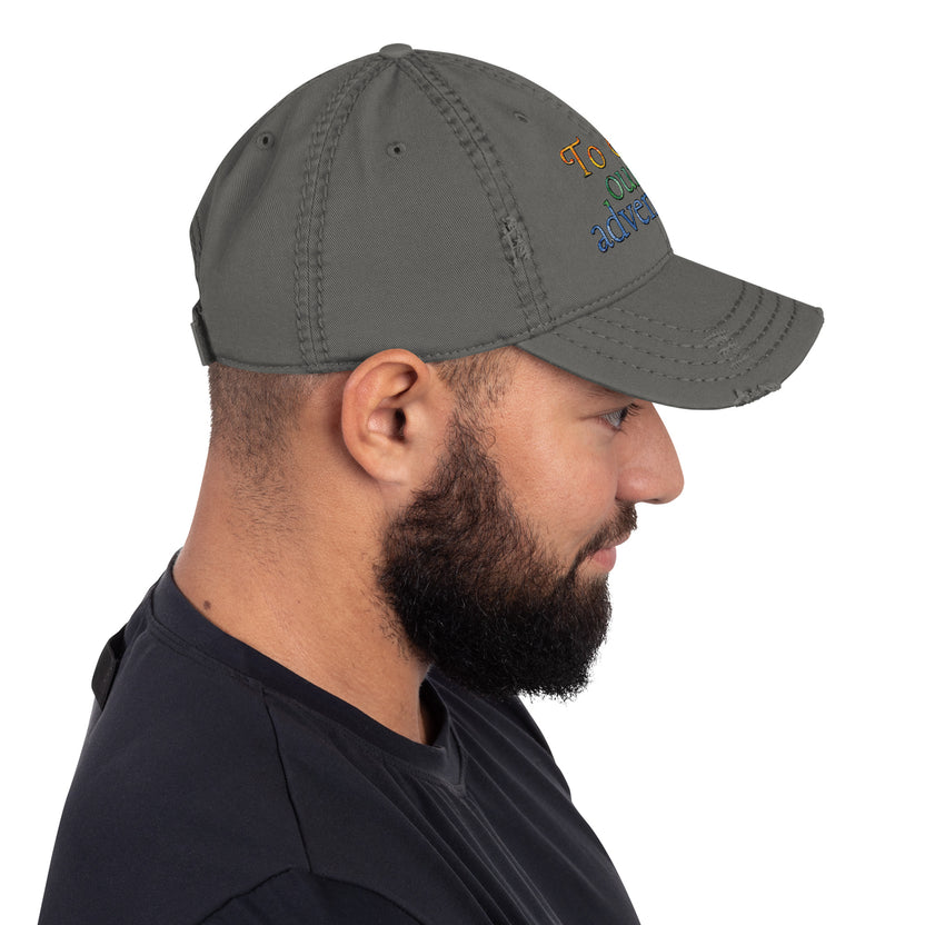 Pride hat, LGBTQIA+ pride cap, rainbow embroidered hat distressed pride baseball cap, unstructured cotton twill cap, Pride apparel accessory, inclusive fashion hat, LGBTQIA+ support merchandise, queer pride fashion, Outright International donation, ally pride gear, Pride month clothing, gender-neutral cap, low-profile dad hat, soft crown baseball cap, adjustable hook-and-loop hat, lived-in look cap, ethically made hat, made-to-order fashion, sustainable pride gear, slow fashion accessories
