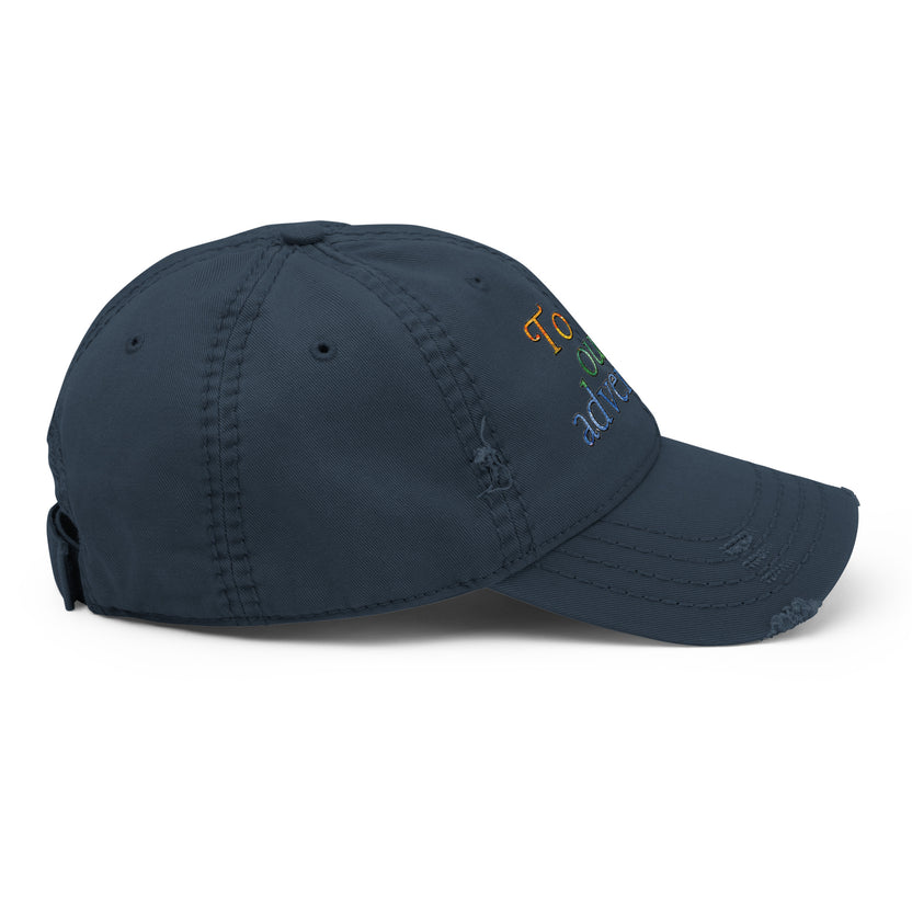 Pride hat, LGBTQIA+ pride cap, rainbow embroidered hat distressed pride baseball cap, unstructured cotton twill cap, Pride apparel accessory, inclusive fashion hat, LGBTQIA+ support merchandise, queer pride fashion, Outright International donation, ally pride gear, Pride month clothing, gender-neutral cap, low-profile dad hat, soft crown baseball cap, adjustable hook-and-loop hat, lived-in look cap, ethically made hat, made-to-order fashion, sustainable pride gear, slow fashion accessories