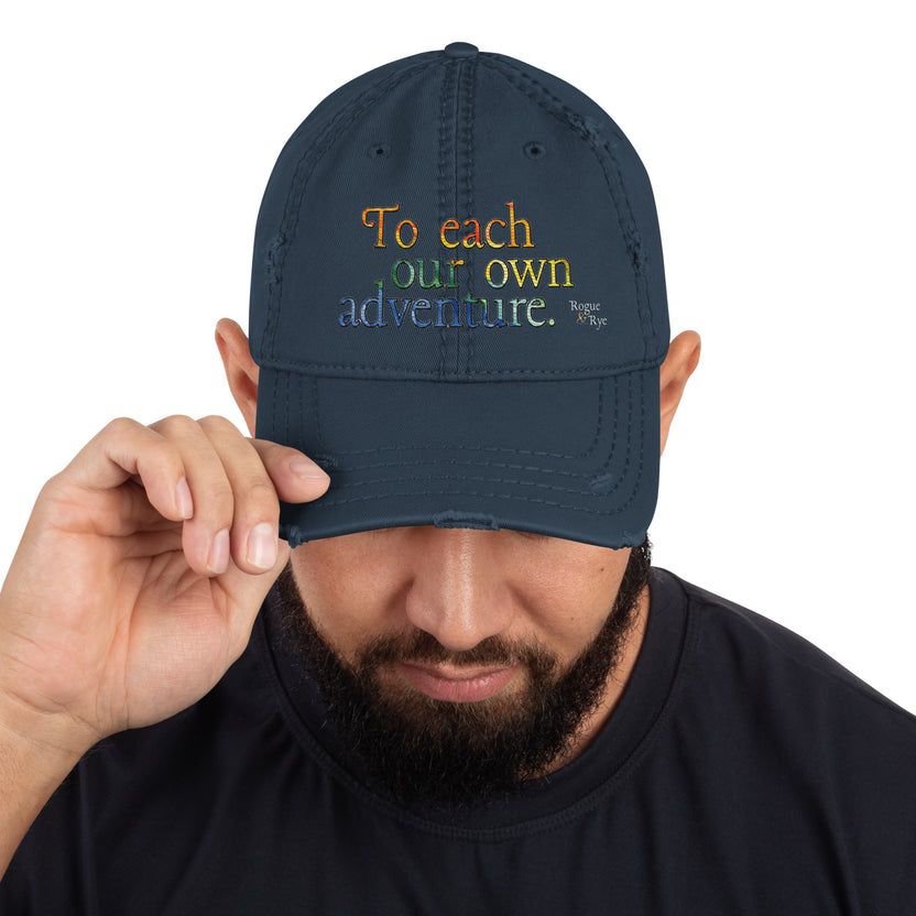 Pride hat, LGBTQIA+ pride cap, rainbow embroidered hat distressed pride baseball cap, unstructured cotton twill cap, Pride apparel accessory, inclusive fashion hat, LGBTQIA+ support merchandise, queer pride fashion, Outright International donation, ally pride gear, Pride month clothing, gender-neutral cap, low-profile dad hat, soft crown baseball cap, adjustable hook-and-loop hat, lived-in look cap, ethically made hat, made-to-order fashion, sustainable pride gear, slow fashion accessories