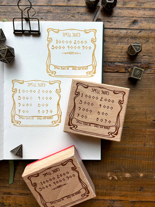 D&D spell slot stamp, rubber stamp for DnD casters, tabletop RPG spell tracker, wooden spell slot stamp, reusable Dungeons and Dragons tools, beech wood DnD stamp, caster spell tracker, RPG accessories for wizards and sorcerers, DnD rest tracker, spell slot refill tool
