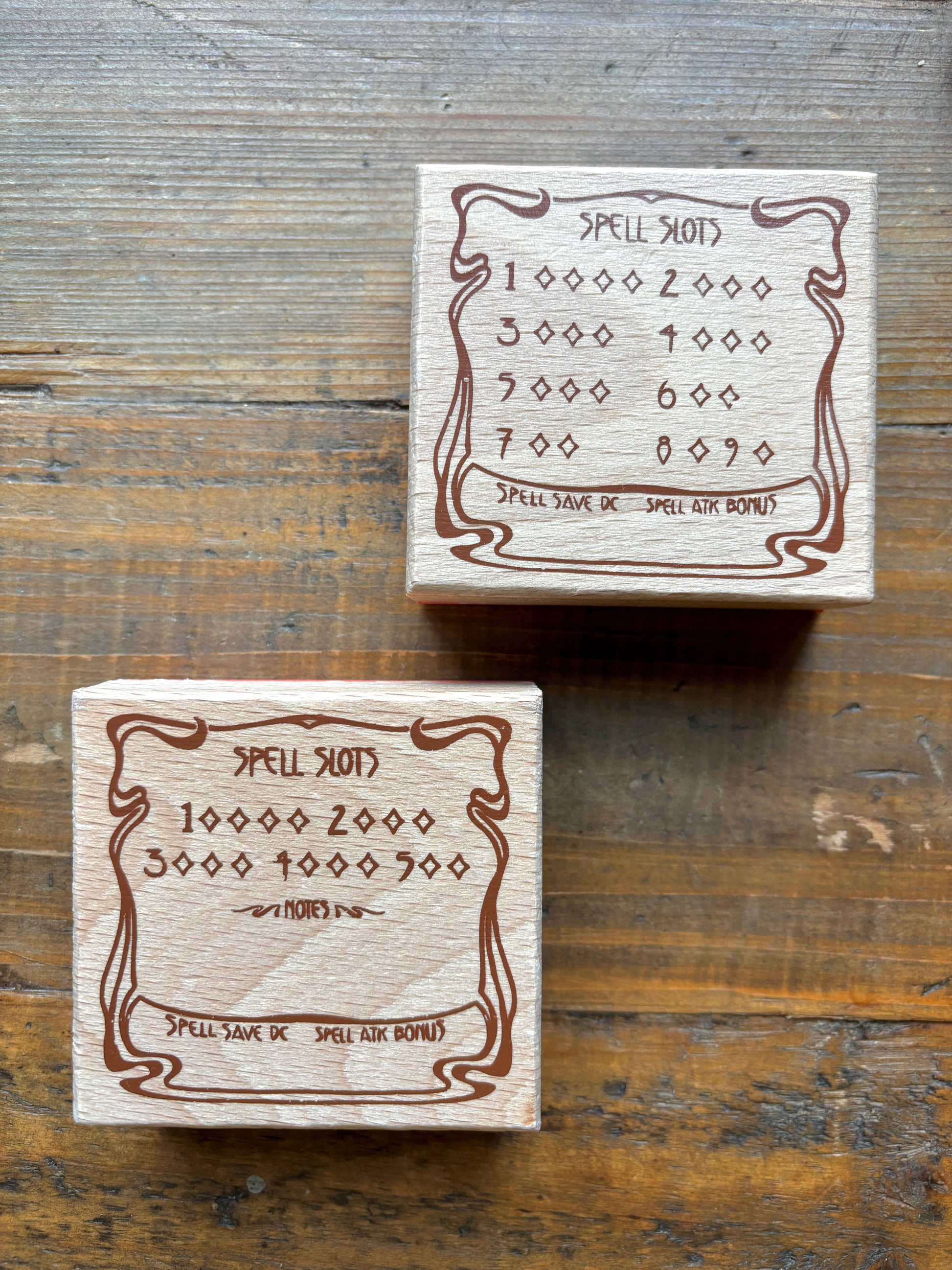 D&D spell slot stamp, rubber stamp for DnD casters, tabletop RPG spell tracker, wooden spell slot stamp, reusable Dungeons and Dragons tools, beech wood DnD stamp, caster spell tracker, RPG accessories for wizards and sorcerers, DnD rest tracker, spell slot refill tool