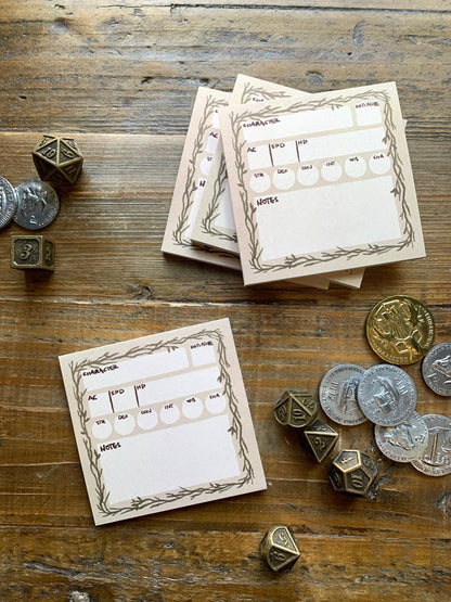 D&D stat block sticky notes, RPG initiative tracker, tabletop gaming sticky pad, DnD monster tracker notes, 3x3 RPG stat pad, DM screen accessories, TTRPG note pad, sticky notes for dungeon masters, NPC tracker sticky notes, reusable D&D combat notes