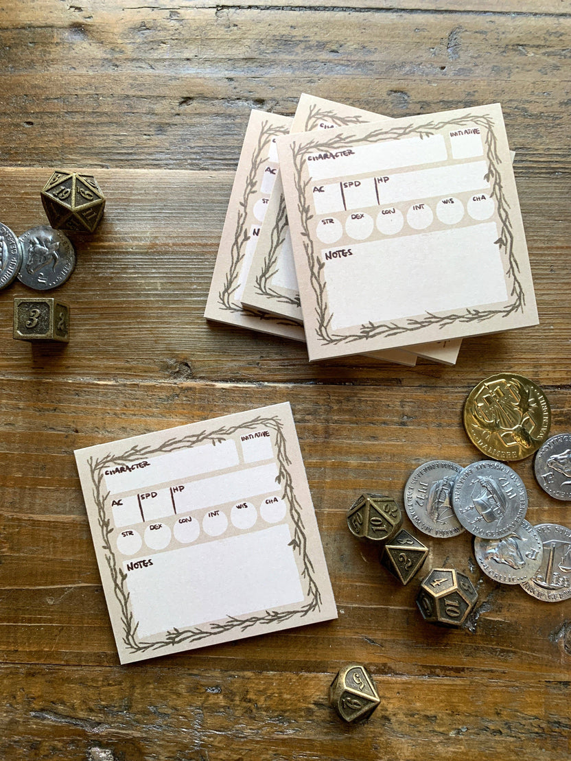 D&D stat block sticky notes, RPG initiative tracker, tabletop gaming sticky pad, DnD monster tracker notes, 3x3 RPG stat pad, DM screen accessories, TTRPG note pad, sticky notes for dungeon masters, NPC tracker sticky notes, reusable D&D combat notes
