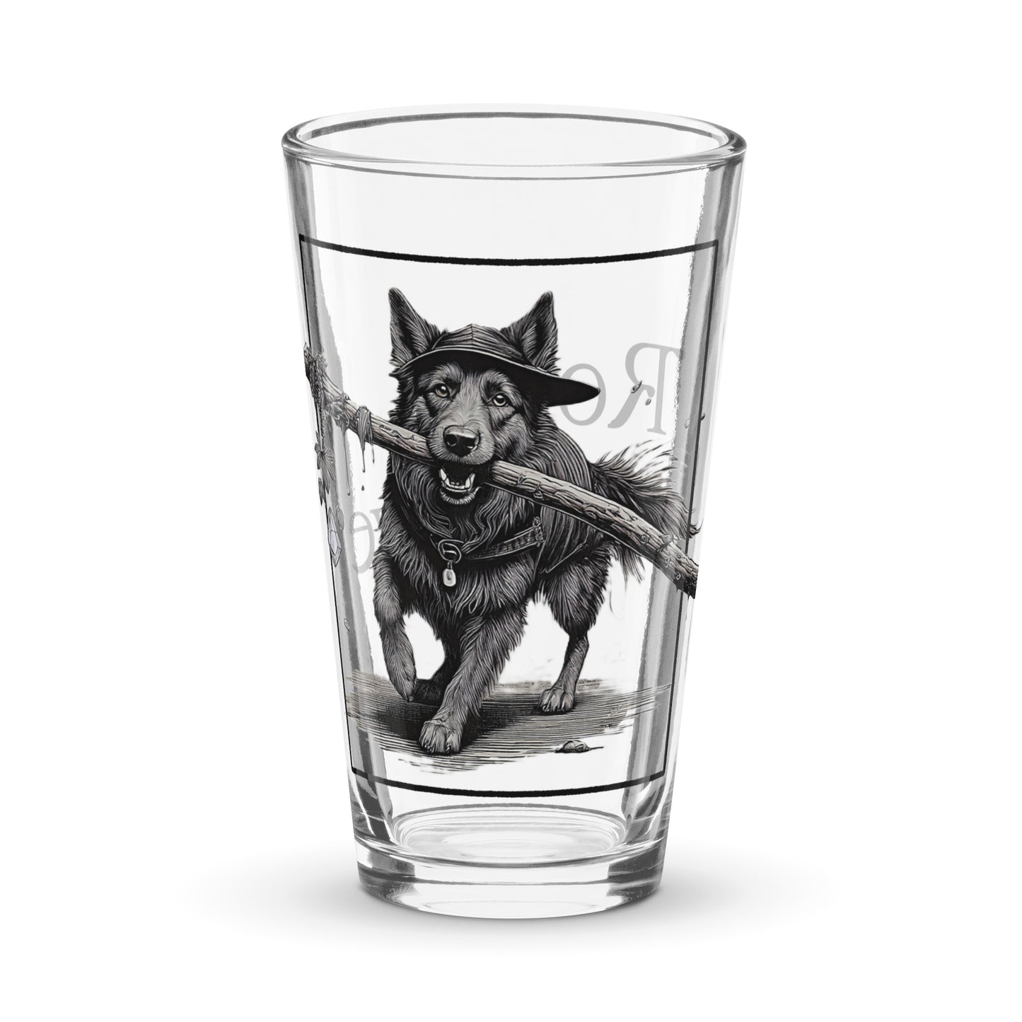 druid pint glass, RPG pint glass, D&D drinkware, Rogue & Rye glassware, fantasy themed pint glass, gamer barware, shaker glass for tabletop players, Druid dog glass, adventure drink glass, 16 oz gaming pint glass