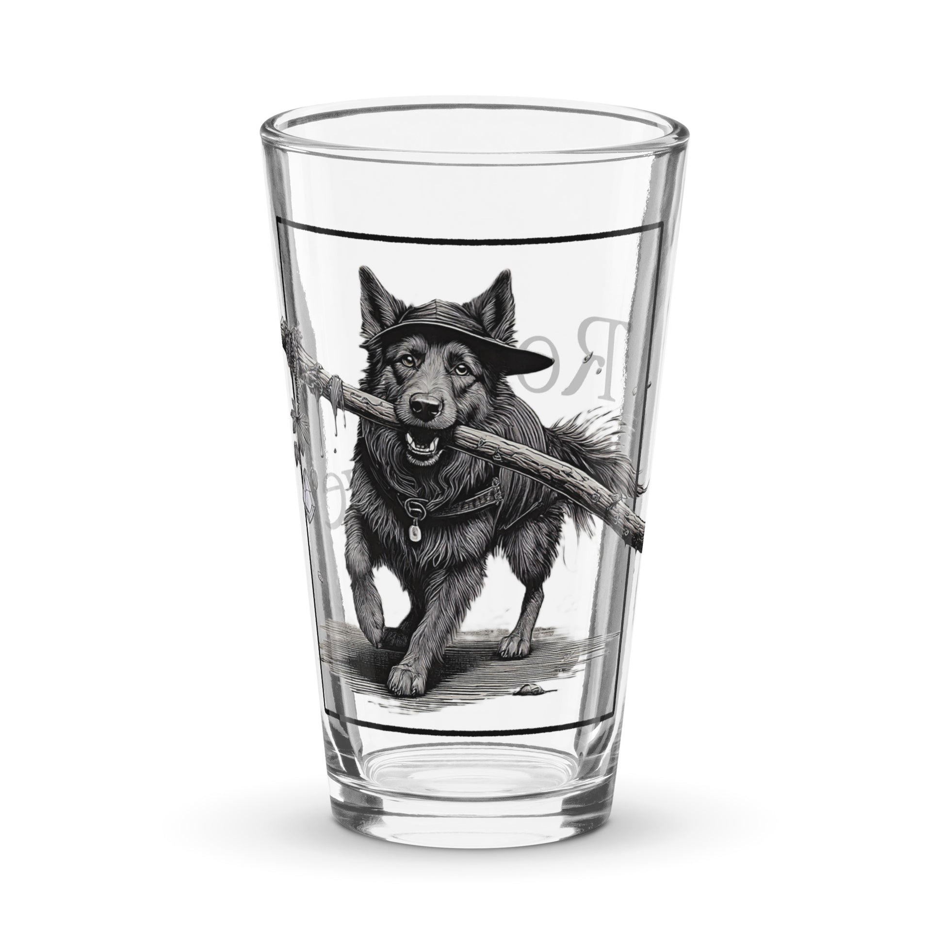 druid pint glass, RPG pint glass, D&D drinkware, Rogue & Rye glassware, fantasy themed pint glass, gamer barware, shaker glass for tabletop players, Druid dog glass, adventure drink glass, 16 oz gaming pint glass