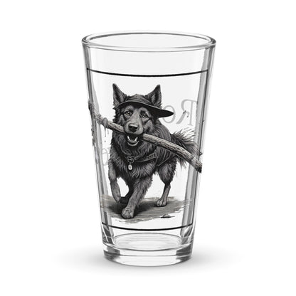 druid pint glass, RPG pint glass, D&D drinkware, Rogue & Rye glassware, fantasy themed pint glass, gamer barware, shaker glass for tabletop players, Druid dog glass, adventure drink glass, 16 oz gaming pint glass