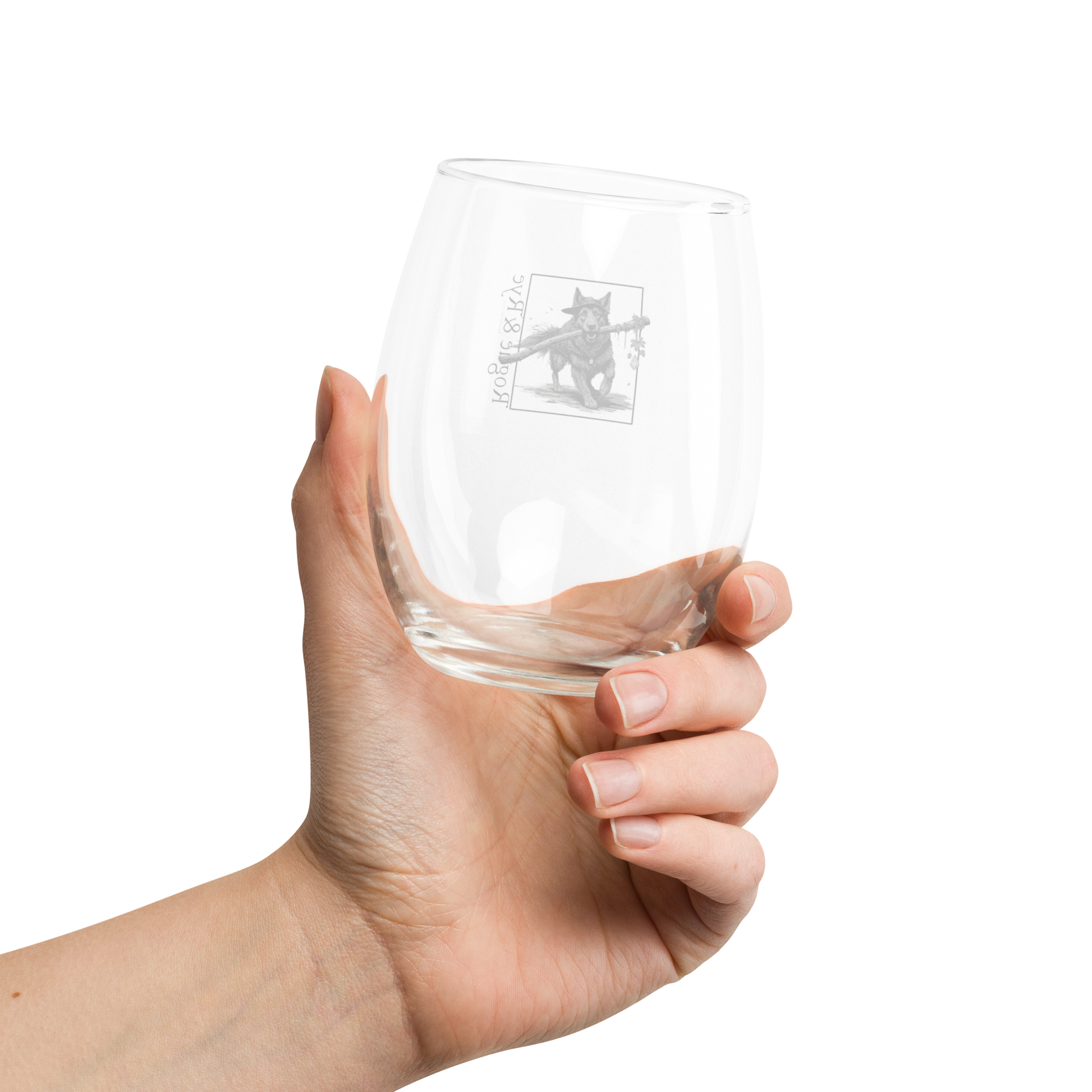 Druid wine glass, RPG stemless wine glass, nature-themed drinkware, Druid Dog fantasy glass, 15 oz wine glass for gamers, Rogue & Rye tabletop glassware, D&D druid gift, fantasy wine tumbler, loyal companion drinkware, stemless RPG wine glass