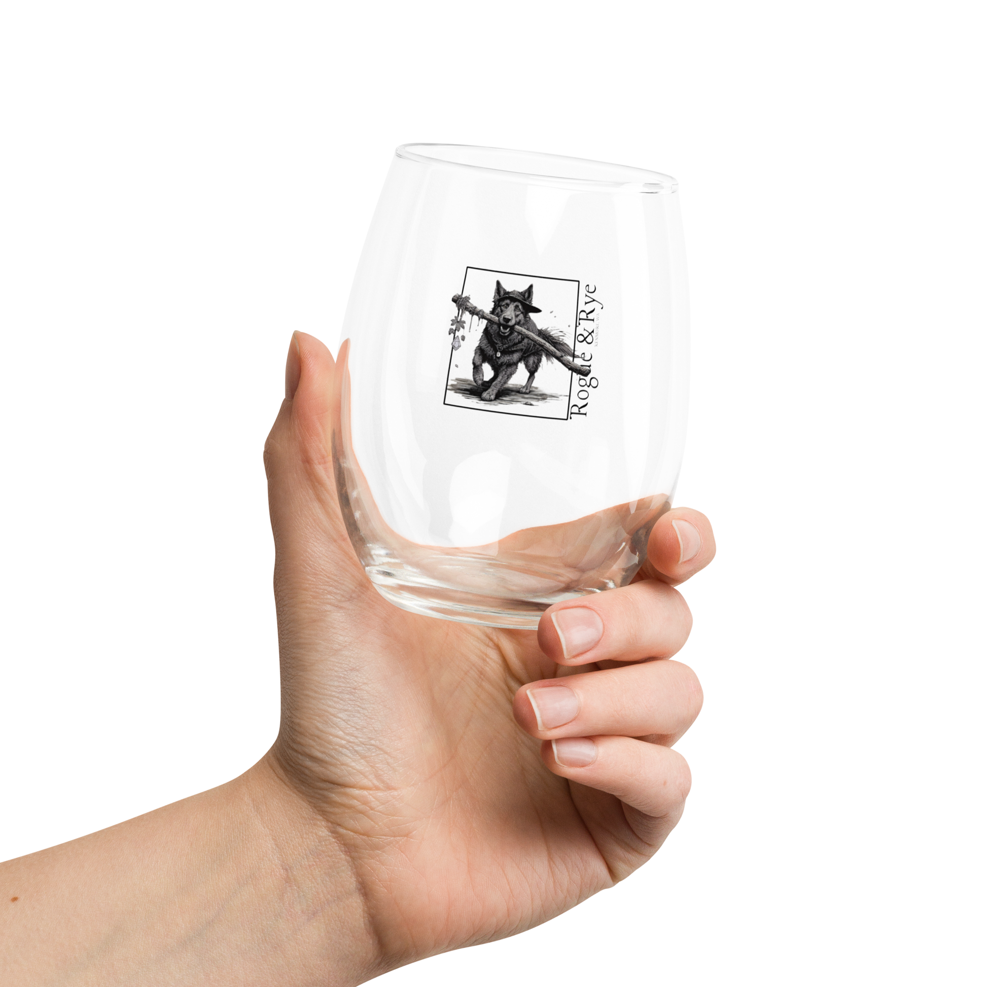 Druid wine glass, RPG stemless wine glass, nature-themed drinkware, Druid Dog fantasy glass, 15 oz wine glass for gamers, Rogue & Rye tabletop glassware, D&D druid gift, fantasy wine tumbler, loyal companion drinkware, stemless RPG wine glass