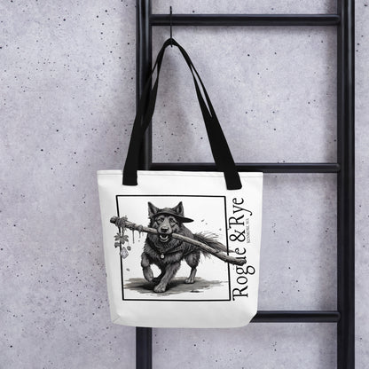druid tote bag, RPG character tote, fantasy druid accessory, Rogue & Rye tote, D&D inspired bag, reusable gaming tote, cotton handle tote bag, polyester fantasy tote, eco-friendly gamer tote, adventure themed bag