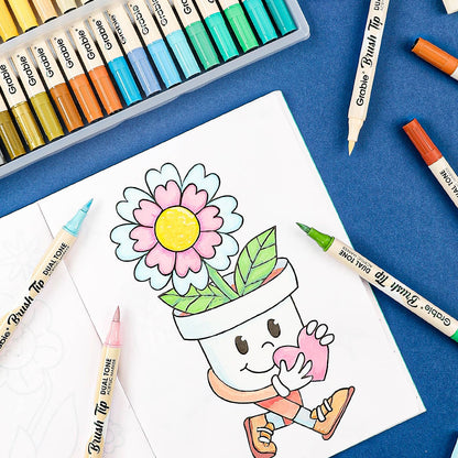 dual tip acrylic markers, 2-in-1 acrylic paint pens, brush tip paint markers, Grabie dual tone markers, acrylic markers for artists, 72 color paint pen set, paint markers for paper glass fabric, non-toxic acrylic markers, professional acrylic brush pens, dual brush markers for painting
