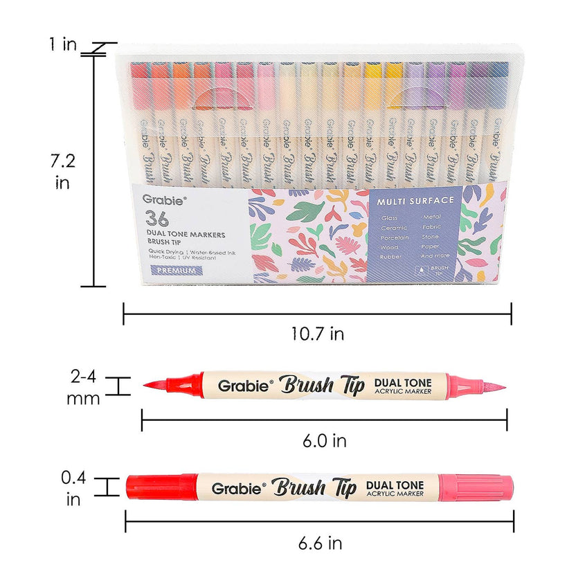 dual tip acrylic markers, 2-in-1 acrylic paint pens, brush tip paint markers, Grabie dual tone markers, acrylic markers for artists, 72 color paint pen set, paint markers for paper glass fabric, non-toxic acrylic markers, professional acrylic brush pens, dual brush markers for painting