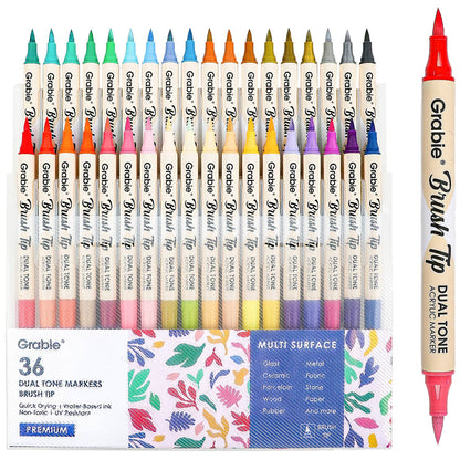 dual tip acrylic markers, 2-in-1 acrylic paint pens, brush tip paint markers, Grabie dual tone markers, acrylic markers for artists, 72 color paint pen set, paint markers for paper glass fabric, non-toxic acrylic markers, professional acrylic brush pens, dual brush markers for painting
