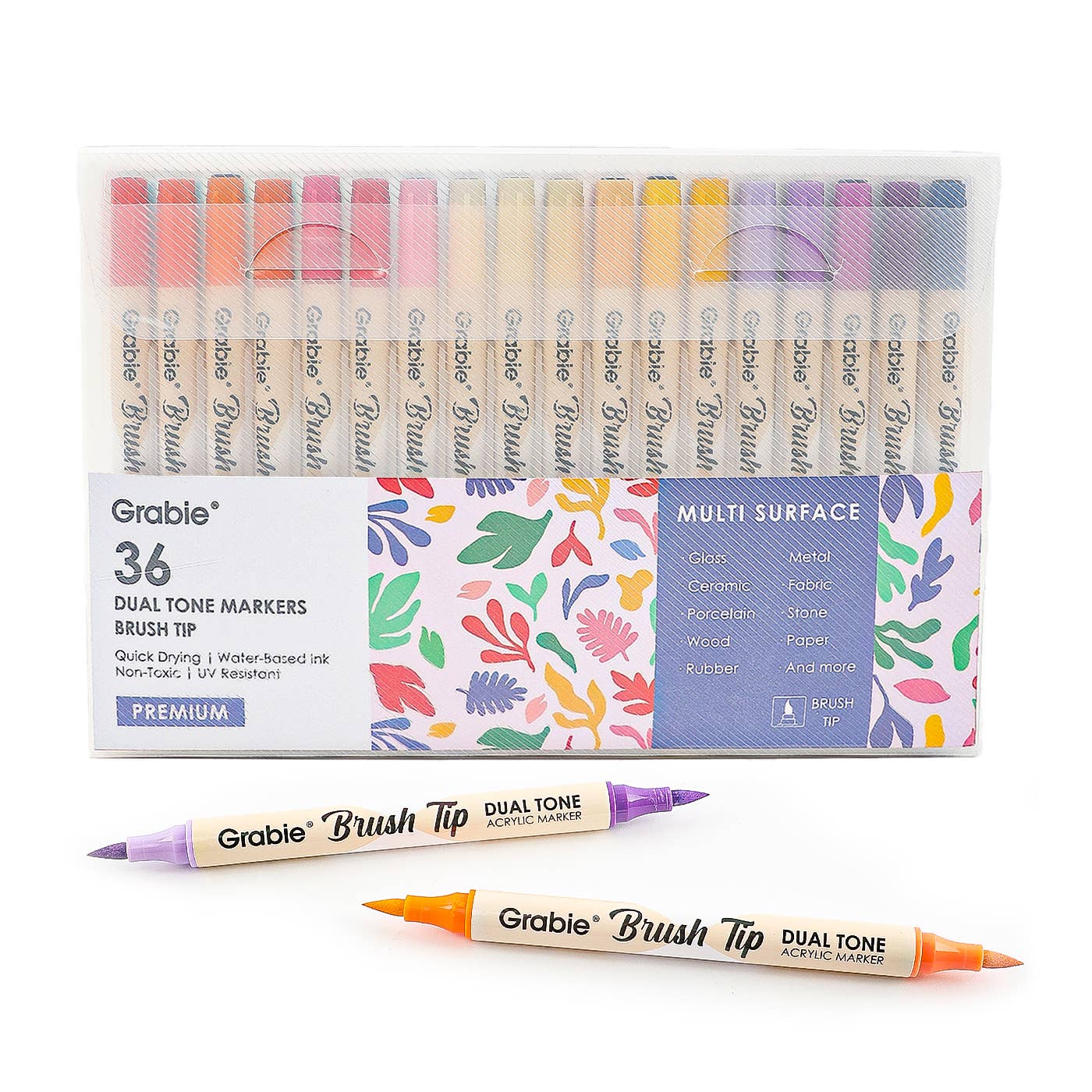 dual tip acrylic markers, 2-in-1 acrylic paint pens, brush tip paint markers, Grabie dual tone markers, acrylic markers for artists, 72 color paint pen set, paint markers for paper glass fabric, non-toxic acrylic markers, professional acrylic brush pens, dual brush markers for painting