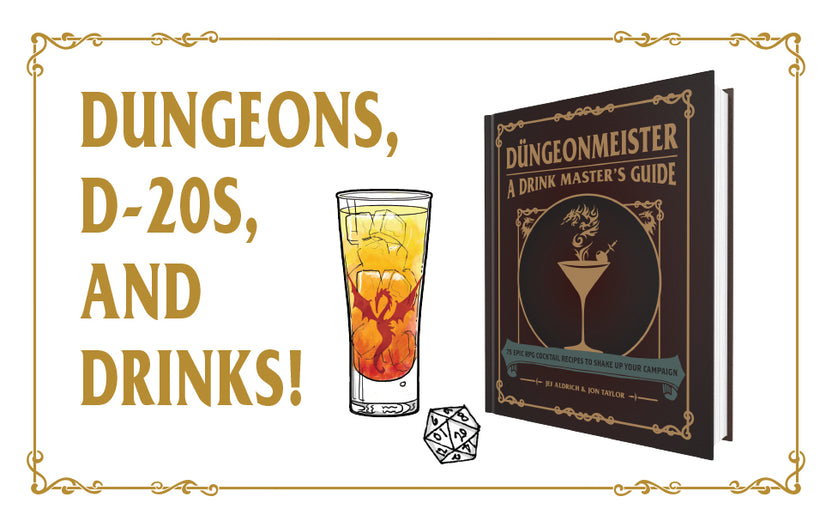 Düngeonmeister cocktail book, D&D themed drinks, RPG cocktail recipes, fantasy game night drinks, Dungeons & Dragons cocktails, potion-themed cocktails, Düngeonmeister by Jef Aldrich, 5e inspired cocktails, nerdy drink recipes, tabletop party ideas