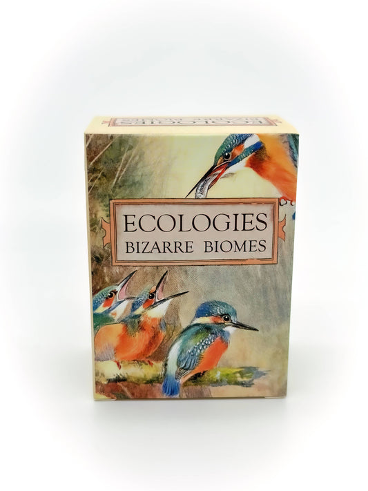 Ecologies Bizarre Biomes card game, food web card game, biology classroom games, science strategy card game, ecosystem board game, nature-themed educational game, vintage biology card art, homeschool science games, 1-6 player ecology game, real science tabletop game