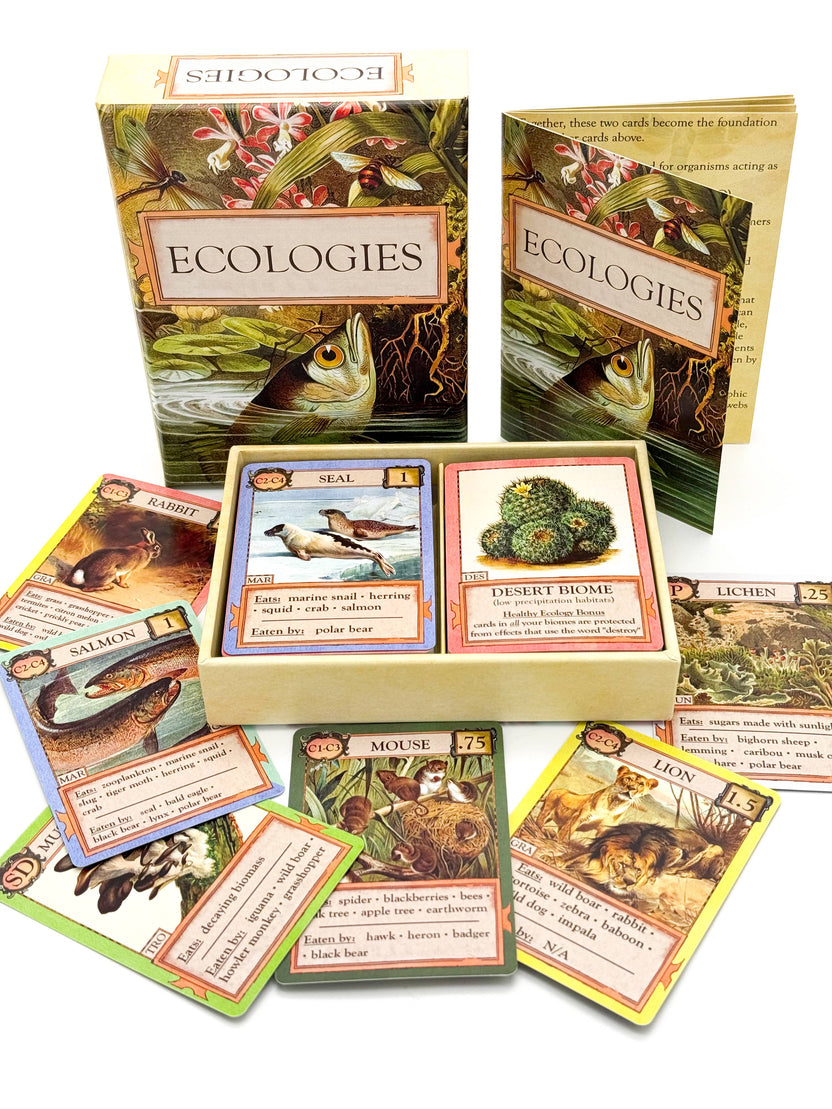 Ecologies card game, educational ecology game, food web game, science strategy card game, biology classroom game, homeschool science activity, ecosystem board game, nature card game, environmental science game, biology teaching tools
