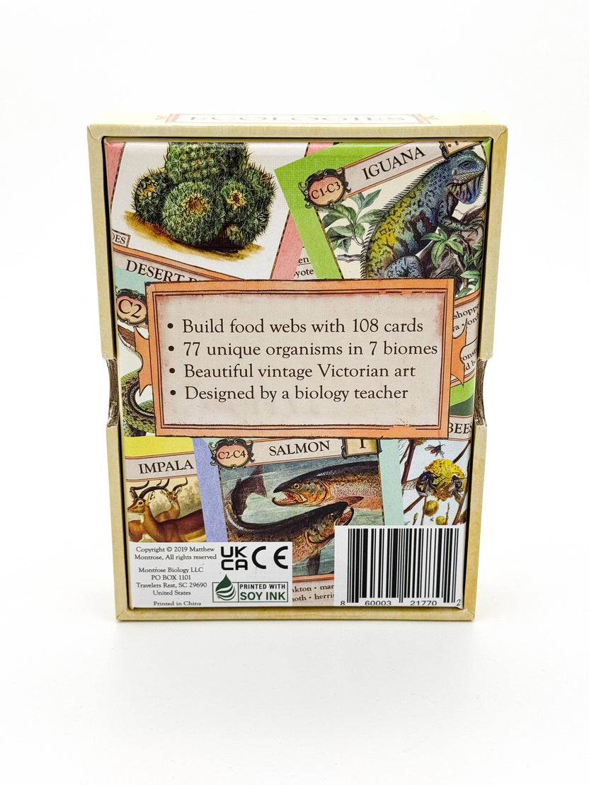 Ecologies card game, educational ecology game, food web game, science strategy card game, biology classroom game, homeschool science activity, ecosystem board game, nature card game, environmental science game, biology teaching tools