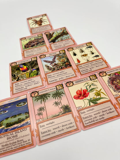 Ecologies Hidden Habitats card game, food web card game, educational biology games, ecosystem building game, vintage science card game, nature-themed strategy game, Victorian art board game, environmental card games, 1-6 player ecology game, card game for science classrooms