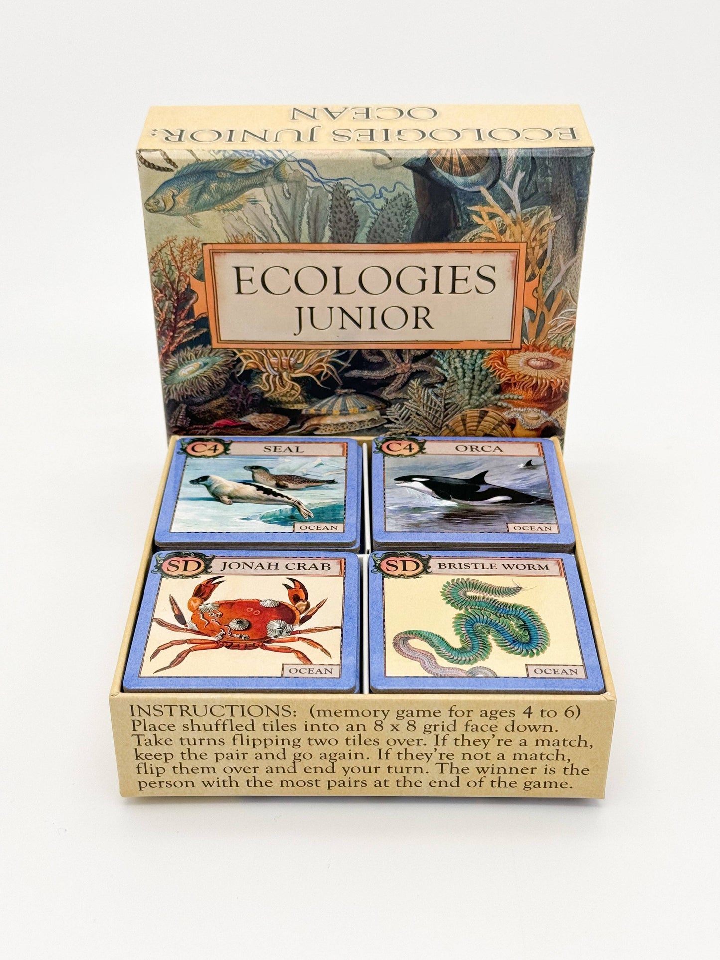 Ecologies Junior Ocean game, ocean ecology game for kids, educational memory game, food web tile game, ocean-themed matching game, homeschool ocean curriculum, preschool science game, cooperative ecology game, ocean biology game for classrooms, learning food chains for children
