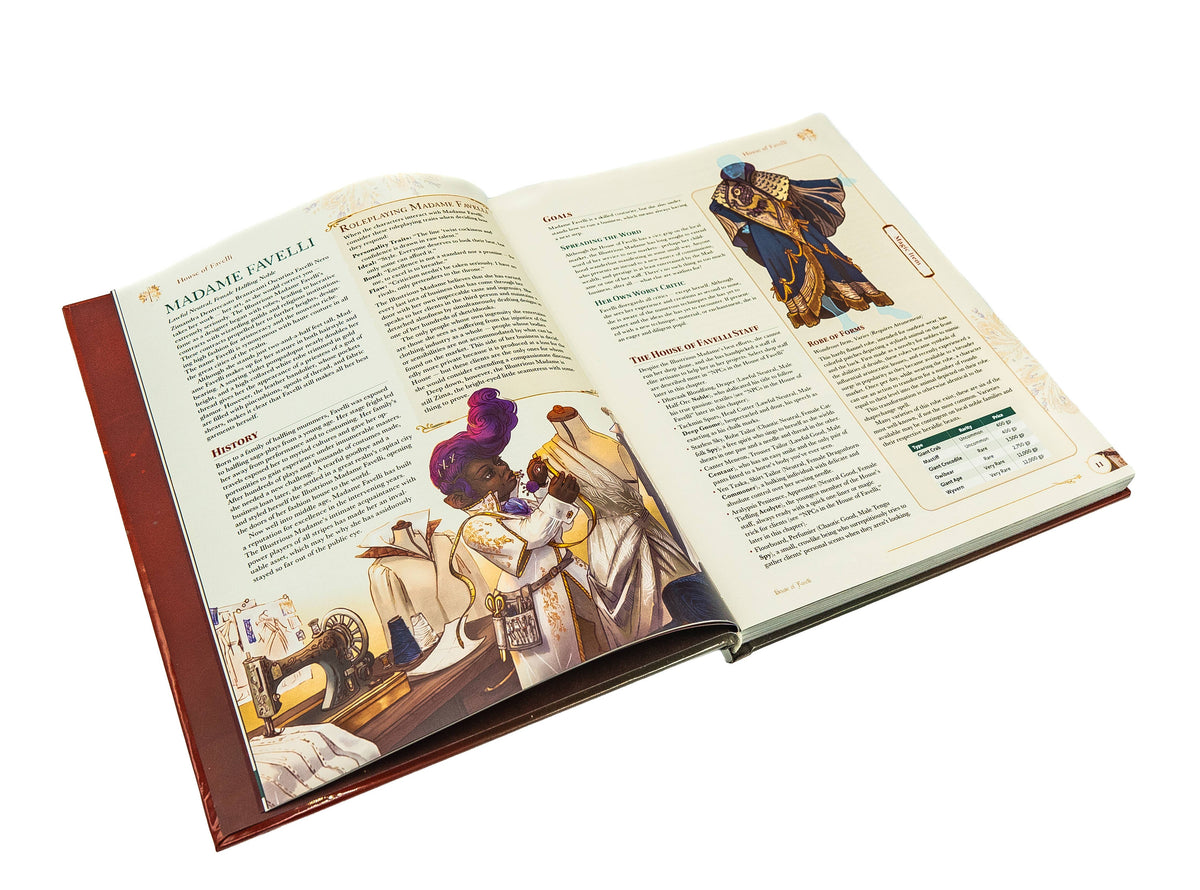 Illustrated interior pages from The Seeker’s Guide to Enchanting Emporiums
