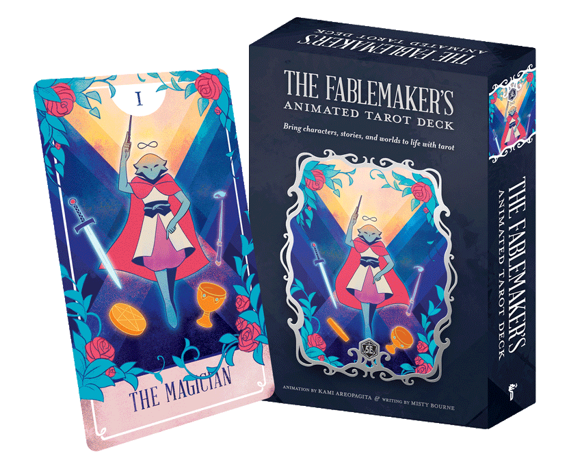 Fablemaker's Animated Tarot Deck, animated tarot cards, lenticular tarot deck, Hit Point Press tarot, tarot deck for DnD, 5E tarot cards, animated divination deck, Major and Minor Arcana animated, Fablemaker tarot for RPG, fantasy tarot deck, tarot for tabletop games, tarot with movement