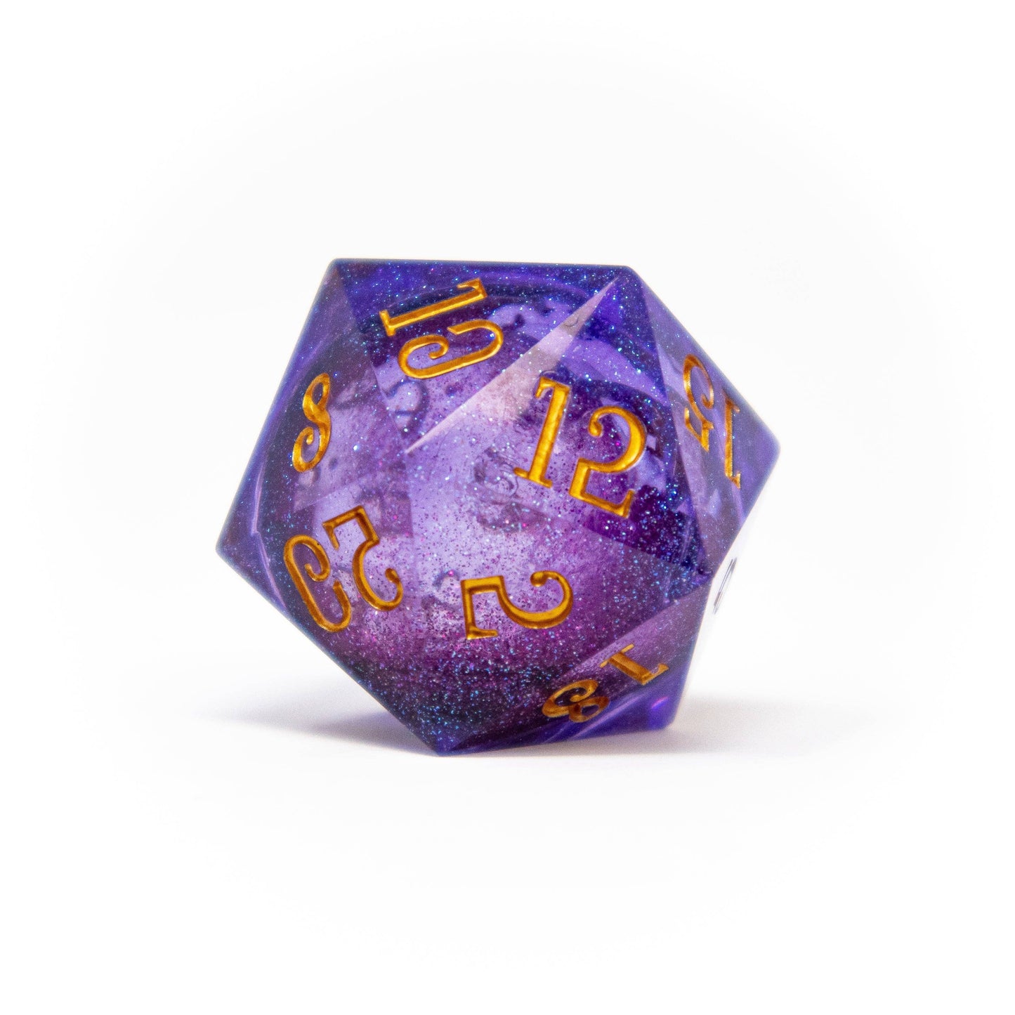 liquid core d20, large d20 dice, fablemaker's deck of many things, hit point press d20, oversized d20 die, liquid core tabletop dice, premium dnd dice, dramatic d20 roll, collectible d20, rogue & rye dice collection, shimmering liquid core dice, magical d20 for tabletop, deck of many things accessory