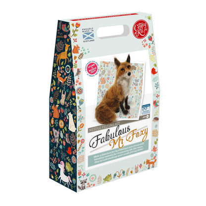fabulous mr foxy needle felting kit, advanced fox felting project, woodland animal craft kit, Corriedale wool fox kit, fox needle felting for enthusiasts, DIY Mr. Fox wool sculpture, The Crafty Kit Company fox, handmade Scottish felting kit, armature needle felting project, Alison Rumbles fox design