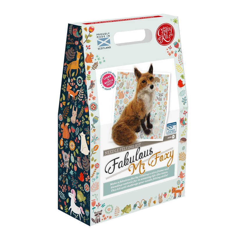 fabulous mr foxy needle felting kit, advanced fox felting project, woodland animal craft kit, Corriedale wool fox kit, fox needle felting for enthusiasts, DIY Mr. Fox wool sculpture, The Crafty Kit Company fox, handmade Scottish felting kit, armature needle felting project, Alison Rumbles fox design