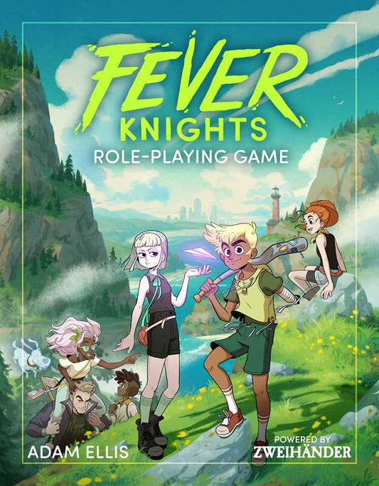 Fever Knights RPG, 90s retro role-playing game, Adam Ellis RPG, beginner-friendly RPG, nostalgic tabletop game, ZWEIHÄNDER system RPG, teen superhero RPG, cassette era tabletop game, retro fantasy adventure, Fever Knights tabletop RPG