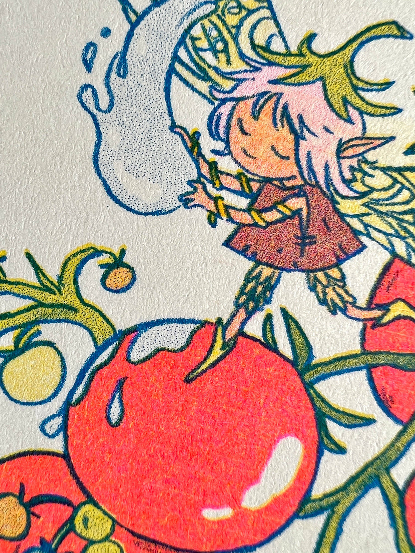 Sunflower Fairy Riso Print by Natalie Andrewson