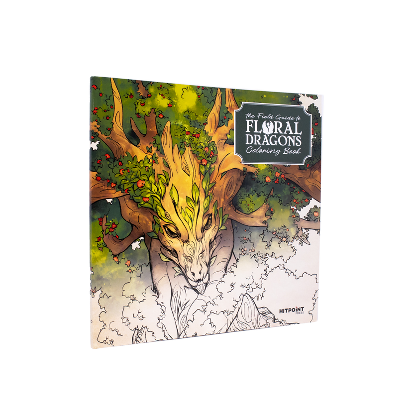 The Field Guide to Floral Dragons coloring book cover illustrated with a botanical dragon