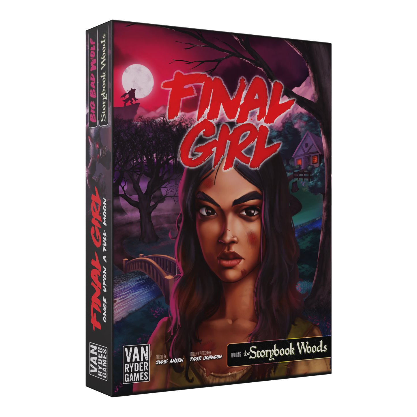 final girl once upon a full moon, final girl expansion, final girl feature film, fairy tale horror board game, solo horror board game, van ryder games, final girl big bad wolf, storybook horror game, cinematic horror game, campy horror board game, modular board game expansion, spooky game night, halloween board game, solo tabletop game