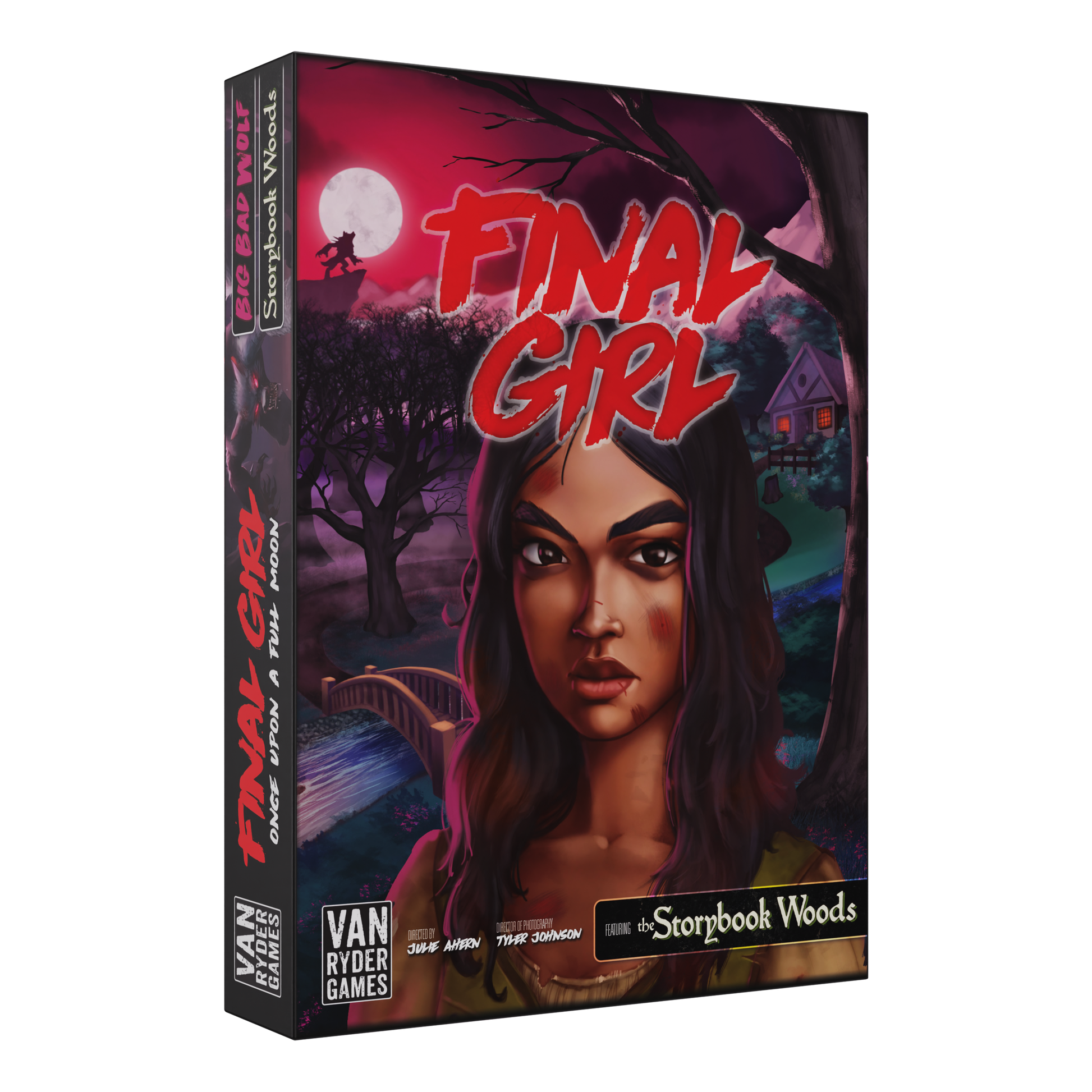 final girl once upon a full moon, final girl expansion, final girl feature film, fairy tale horror board game, solo horror board game, van ryder games, final girl big bad wolf, storybook horror game, cinematic horror game, campy horror board game, modular board game expansion, spooky game night, halloween board game, solo tabletop game