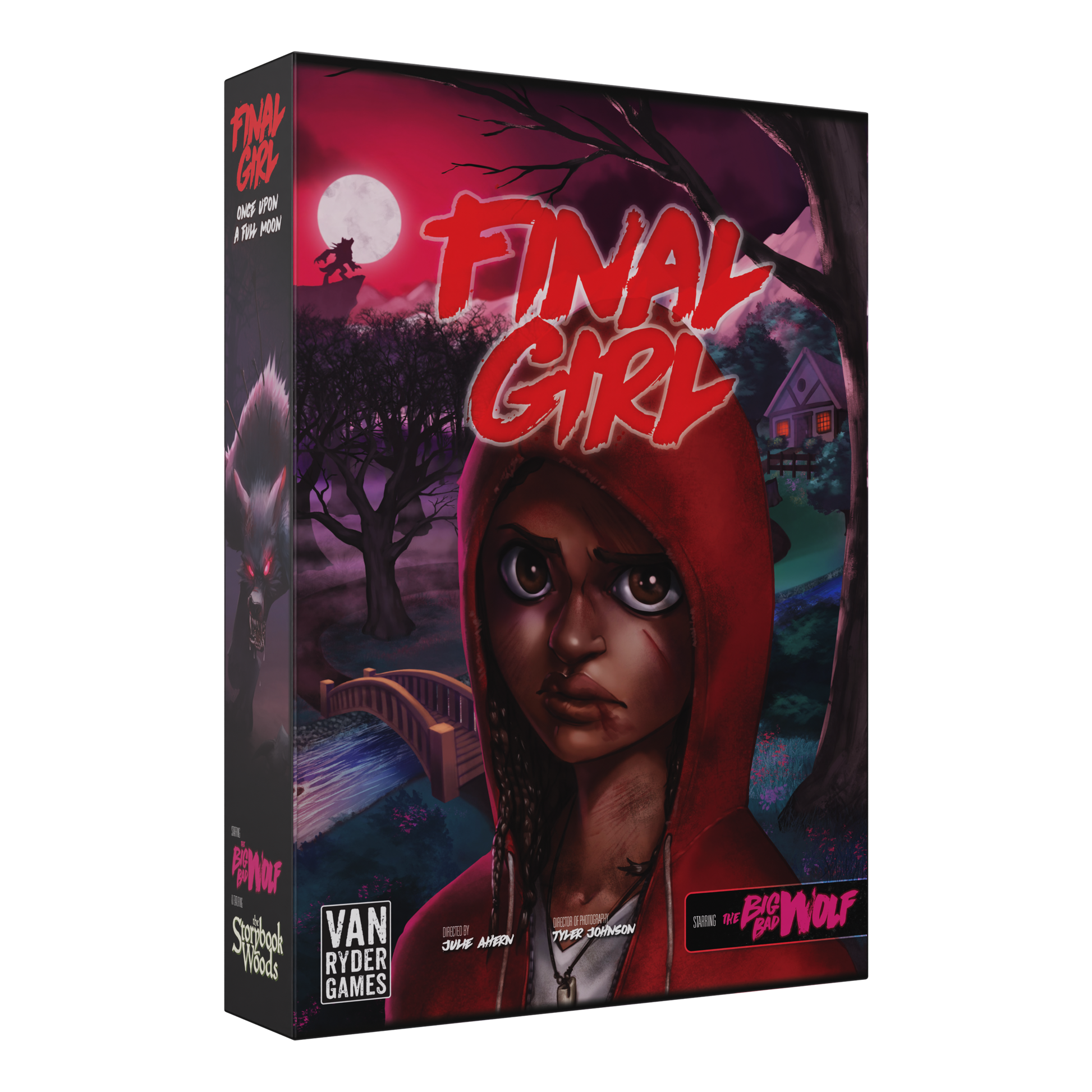 final girl once upon a full moon, final girl expansion, final girl feature film, fairy tale horror board game, solo horror board game, van ryder games, final girl big bad wolf, storybook horror game, cinematic horror game, campy horror board game, modular board game expansion, spooky game night, halloween board game, solo tabletop game