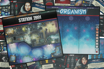 final girl panic at station 2891, final girl expansion, final girl feature film, sci fi horror board game, solo horror board game, paranoia board game, van ryder games, final girl organism, arctic horror board game, cinematic horror game, campy horror board game, modular board game expansion, spooky game night, halloween board game, solo tabletop game